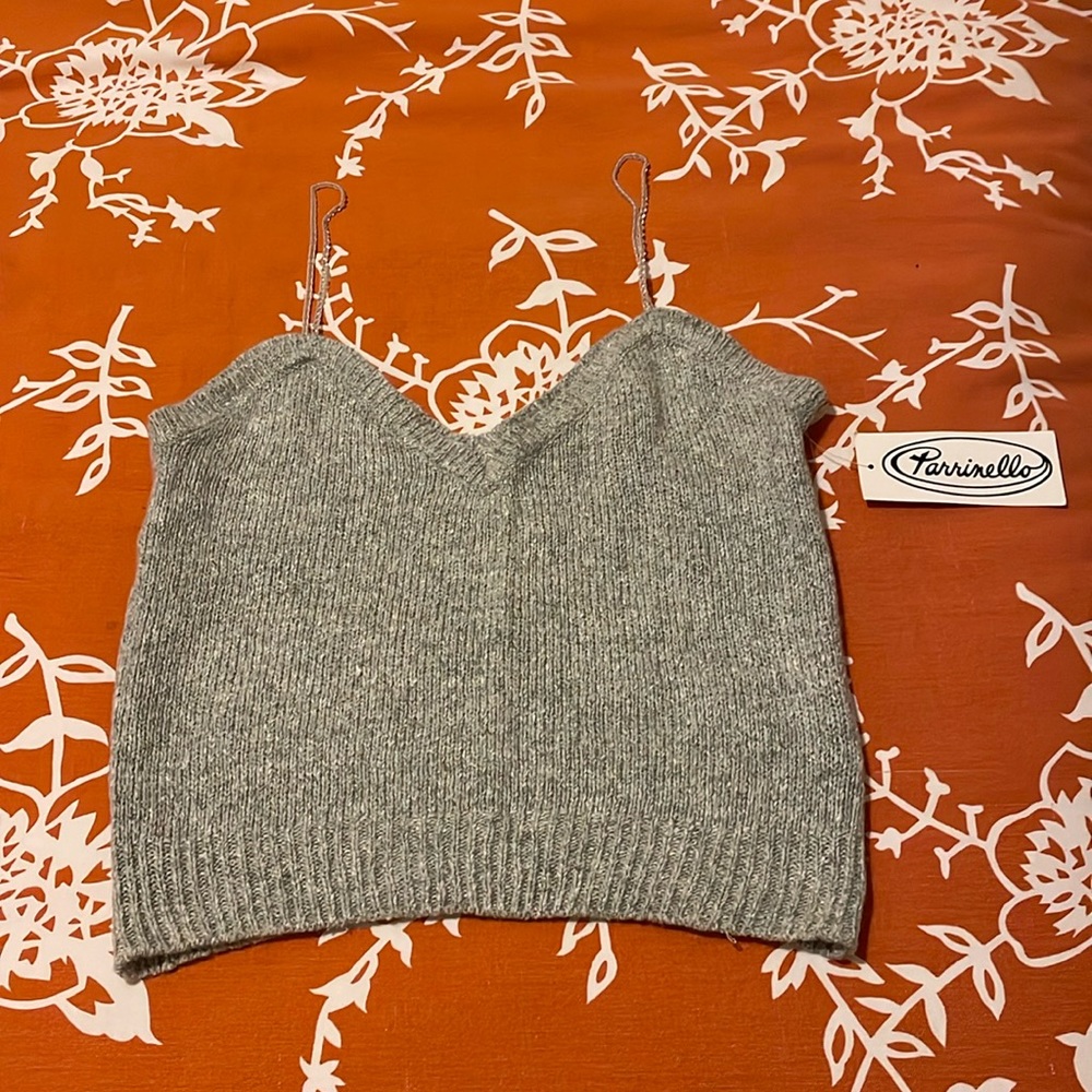 Sweater cami top with rhinestone straps
